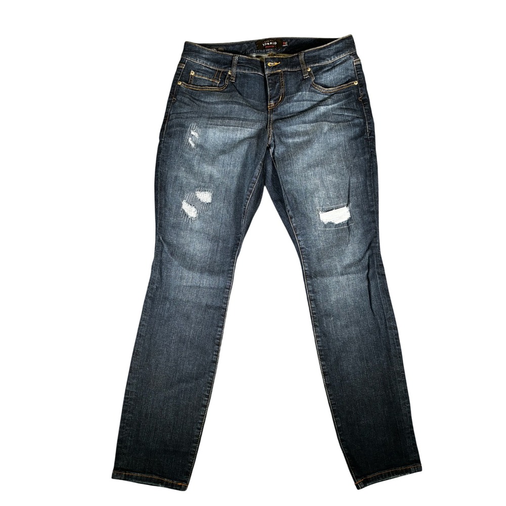 Torrid Jeans Womens 14R Dark Wash Premium Skinny Distressed Denim Pants